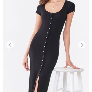 Ribbed Button-Front Midi Dress